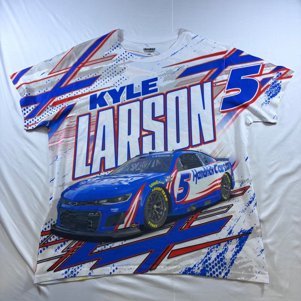 Hendrick Motorsports Kyle Larson 5 NASCAR AOP Racing Shirt Mens 2XL Blue White